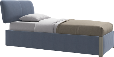 Element bed, bed-mounted headboard, without slats, excl. mattress, blue fabric/wood