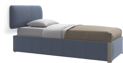 Element bed, wall-mounted headboard, without slats, excl. mattress, blue fabric/wood