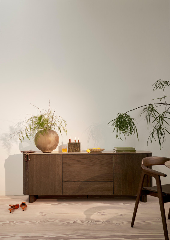 Sideboard with drop-down section, brown wood