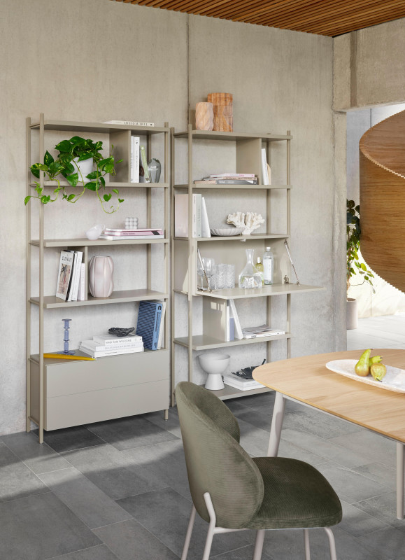 Calgary storage with dropdown front, light grey wood