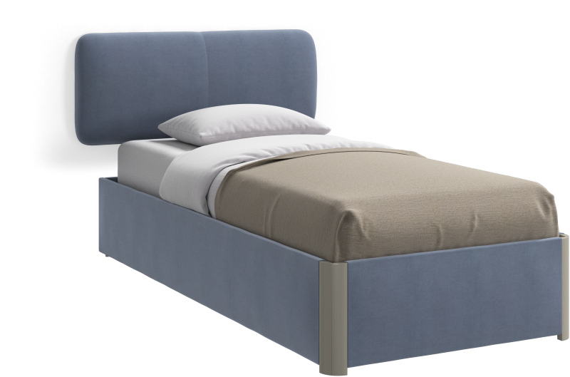 Element bed, wall-mounted headboard, without slats, excl. mattress, blue fabric/wood