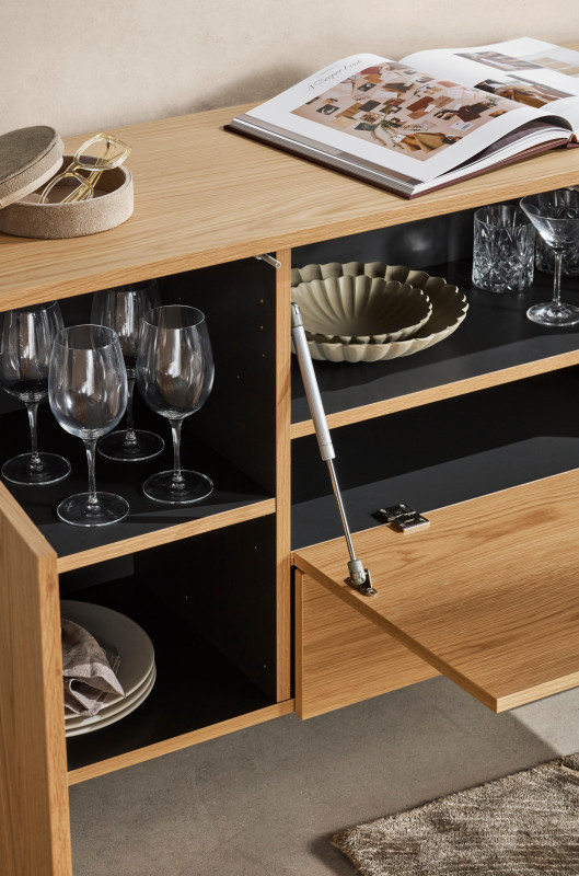 Sideboard with drop-down section, brown wood