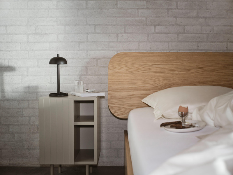 Element bed, wall-mounted headboard, without slats, excl. mattress, light grey wood