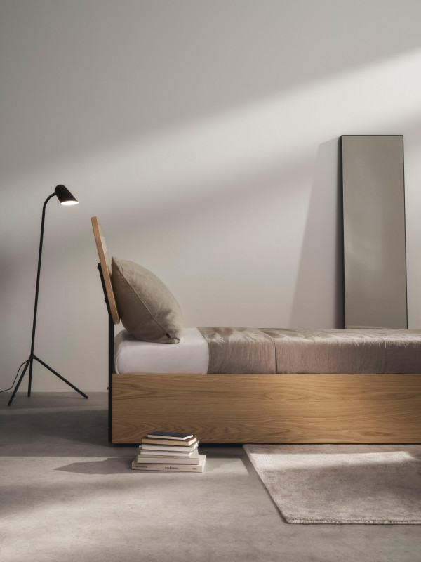 Element bed, bed-mounted headboard, without slats, excl. mattress, light grey wood