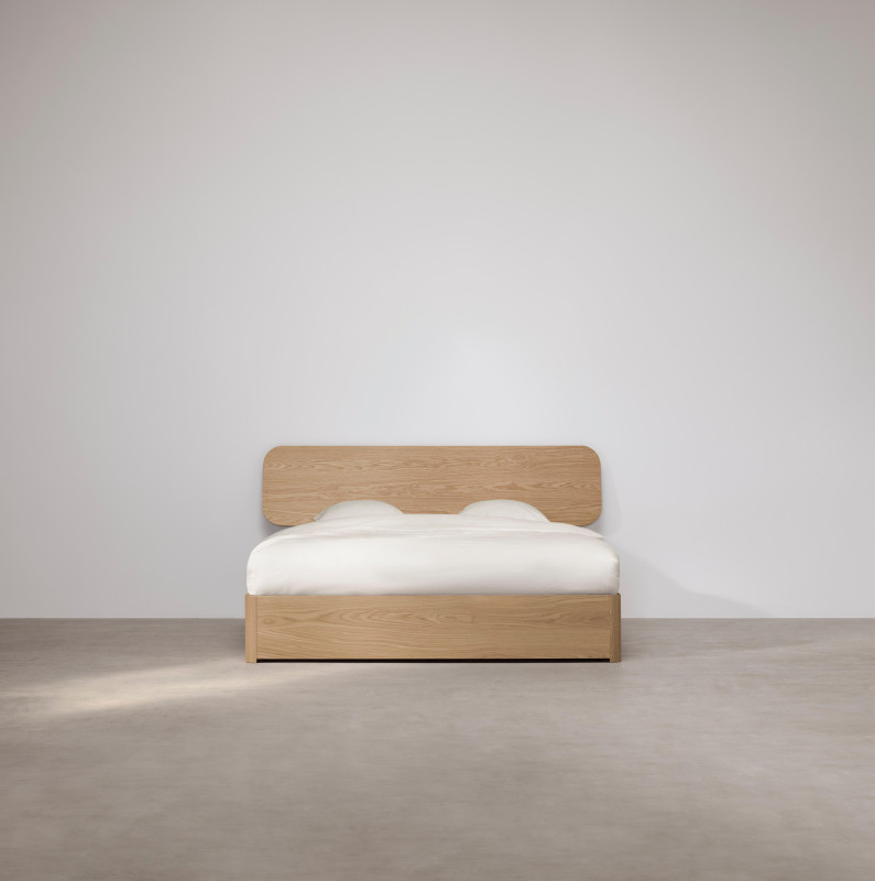 Element bed, wall-mounted headboard, without slats, excl. mattress, light grey wood