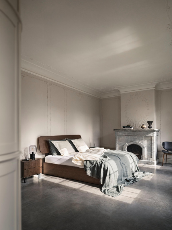 Element bed, bed-mounted headboard, without slats, excl. mattress, light grey wood