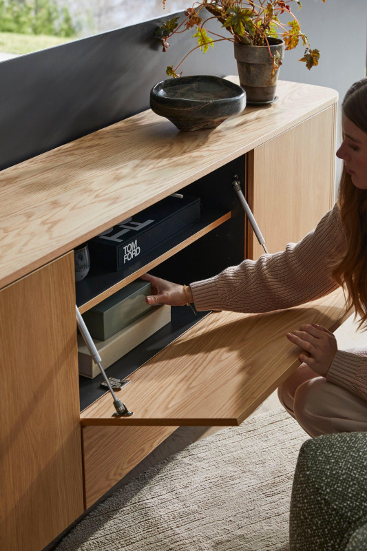 Sideboard with drop-down section, brown wood
