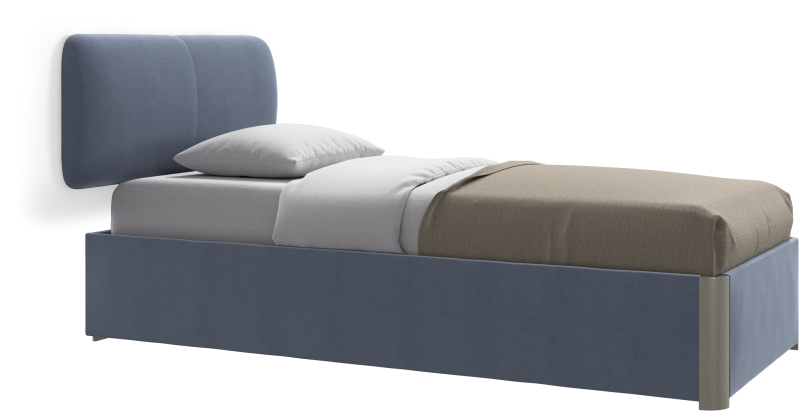 Element bed, wall-mounted headboard, without slats, excl. mattress, blue fabric/wood