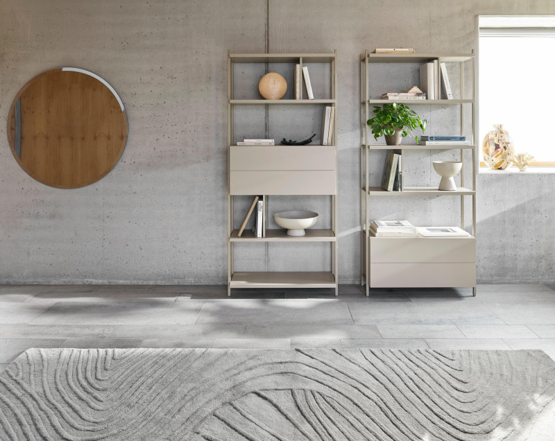 Calgary storage with dropdown front, light grey wood