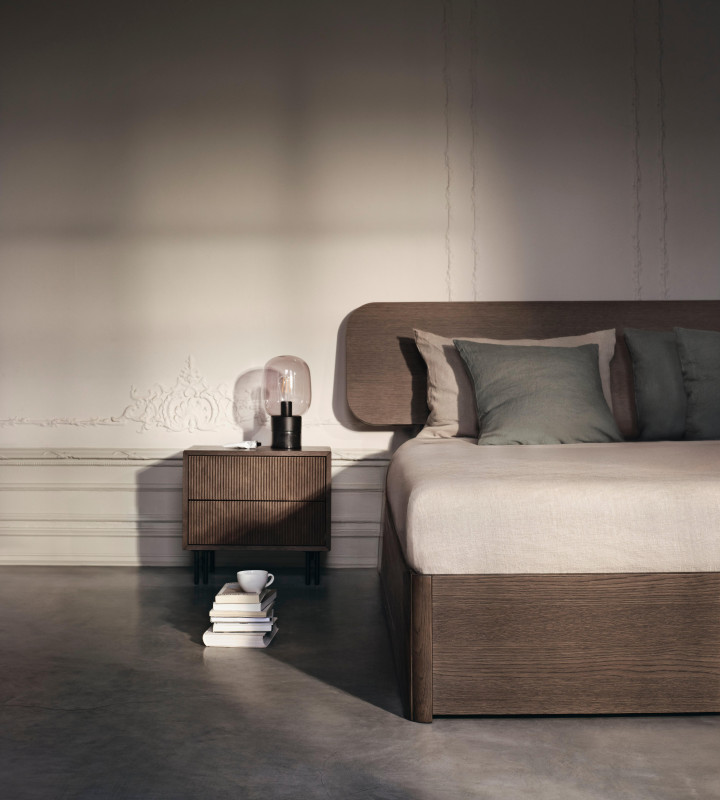 Element bed, wall-mounted headboard, without slats, excl. mattress, light grey wood