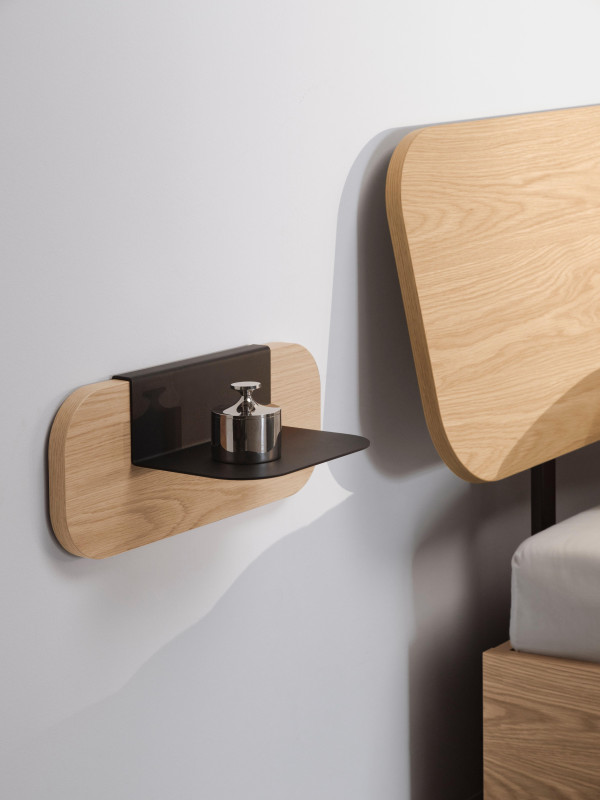 Element bed, bed-mounted headboard, without slats, excl. mattress, light grey wood