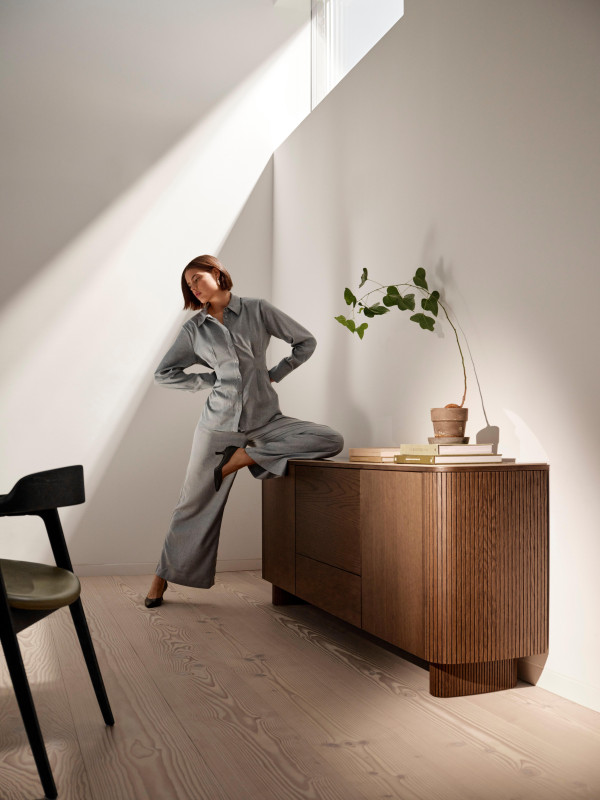 Sideboard with drop-down section, brown wood