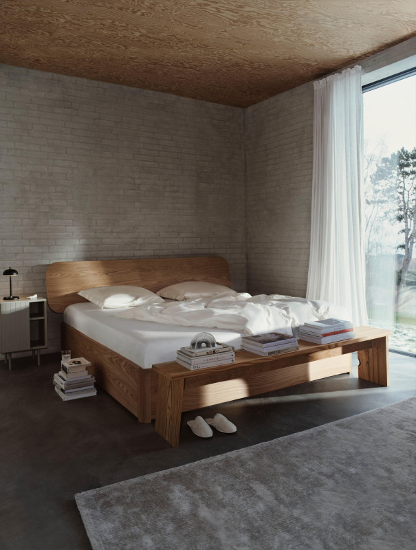 Element bed, bed-mounted headboard, without slats, excl. mattress, light grey wood